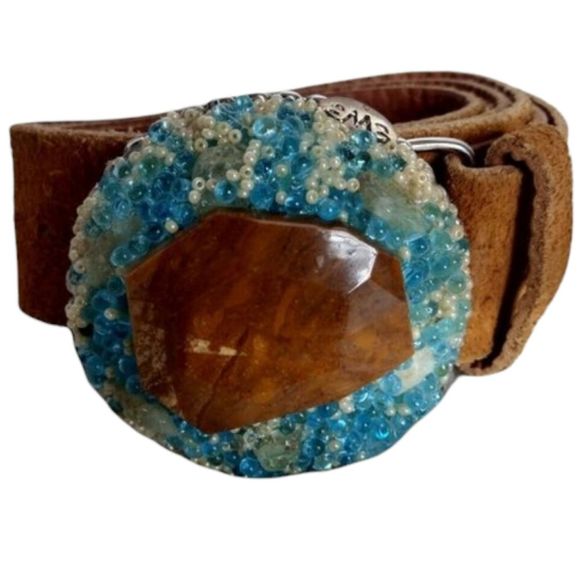 Accessories | Belt Buckle Brown Stone Blue Beaded 